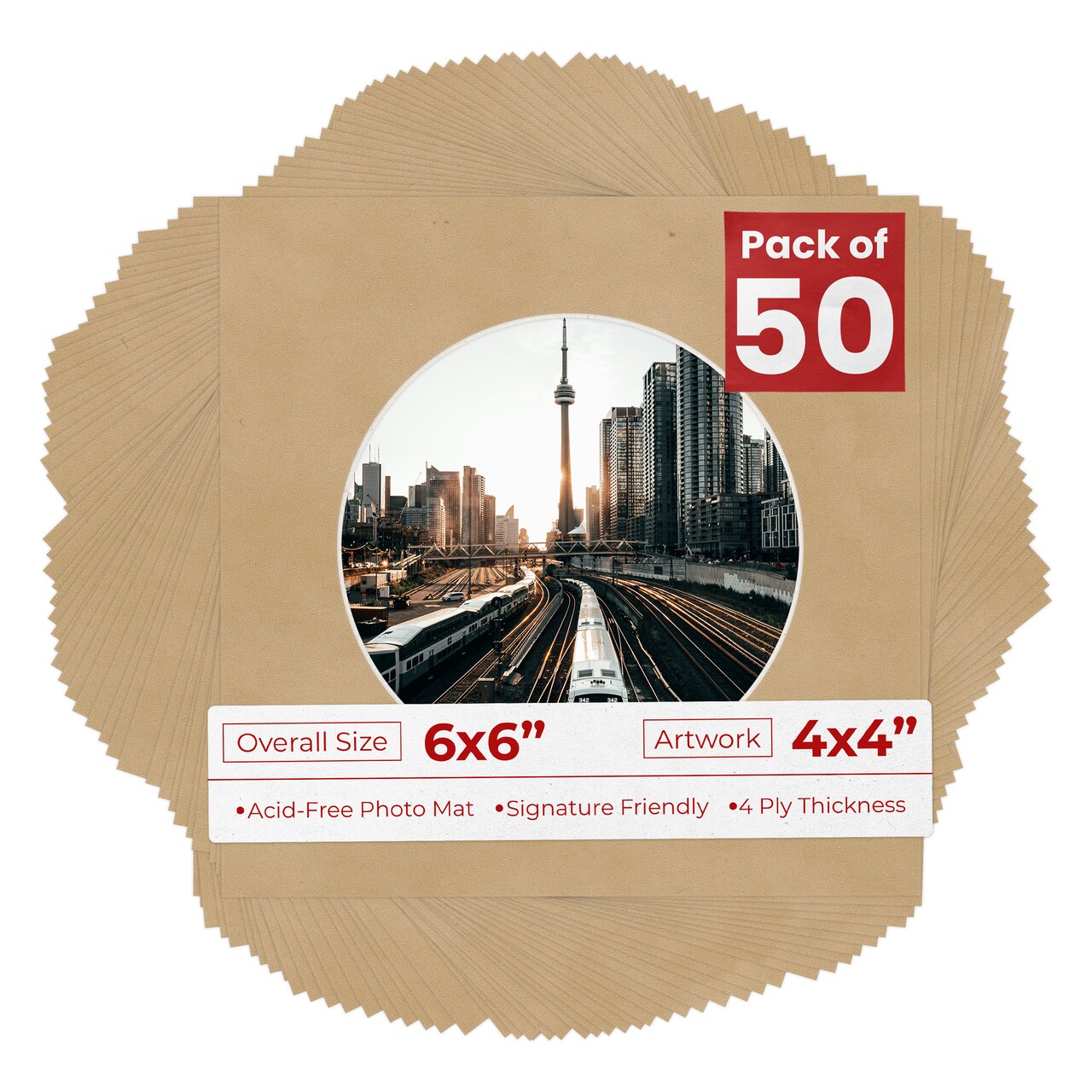 Beige Suede Mat Board for 6x6 Frames - Circle Opening for 4x4 Photos